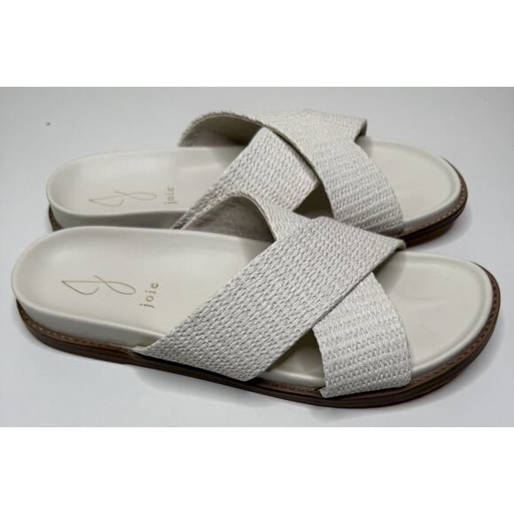Joie Nell Woven Slide Womens 9M White Textured Criss Cross Open Toe Flat Sandals - Picture 1 of 9